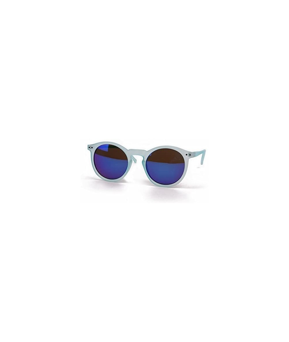 Round Retro Fashion Round Frame Sunglasses P2122 (Blue-Blue Mirror Lens) - CP11P47XNT1 $19.97