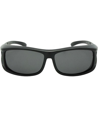 Rectangular Polarized Fit Over Sunglasses Worn Over Prescription Glasses F11 - Black-med Dark Gray Lens - CF187OEYMCU $31.52