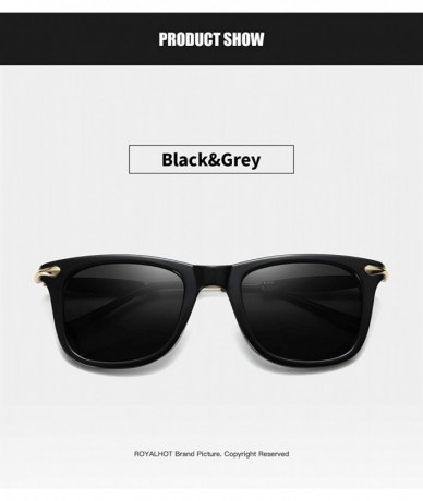 Square Polarized Sunglasses for Driving Men UV Protection Square Alloy Frame - Black Grey - CX18YCNQGD0 $28.56