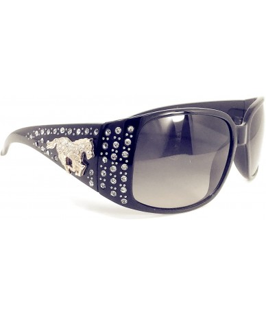 Rectangular Women's Sunglasses With Bling Rhinestone UV 400 PC Lens in Multi Concho - Metal Horse Black - CL18WX75MN4 $41.43