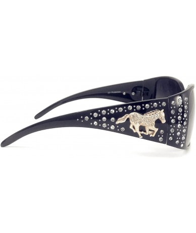 Rectangular Women's Sunglasses With Bling Rhinestone UV 400 PC Lens in Multi Concho - Metal Horse Black - CL18WX75MN4 $41.43