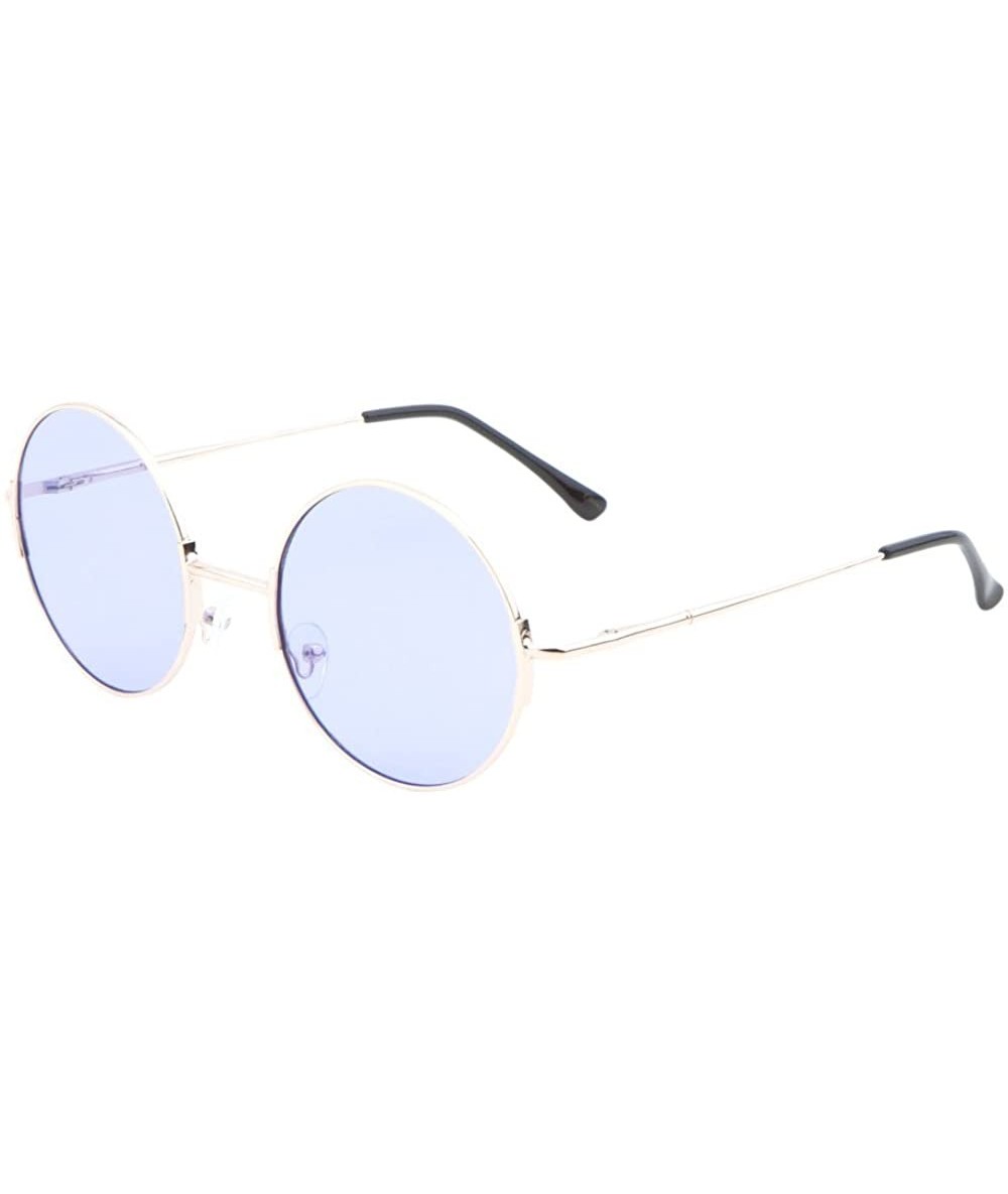 Round Flat Color Lens Flat Nose Bridge Round Sunglasses - Purple - CA1907TK5GC $25.91