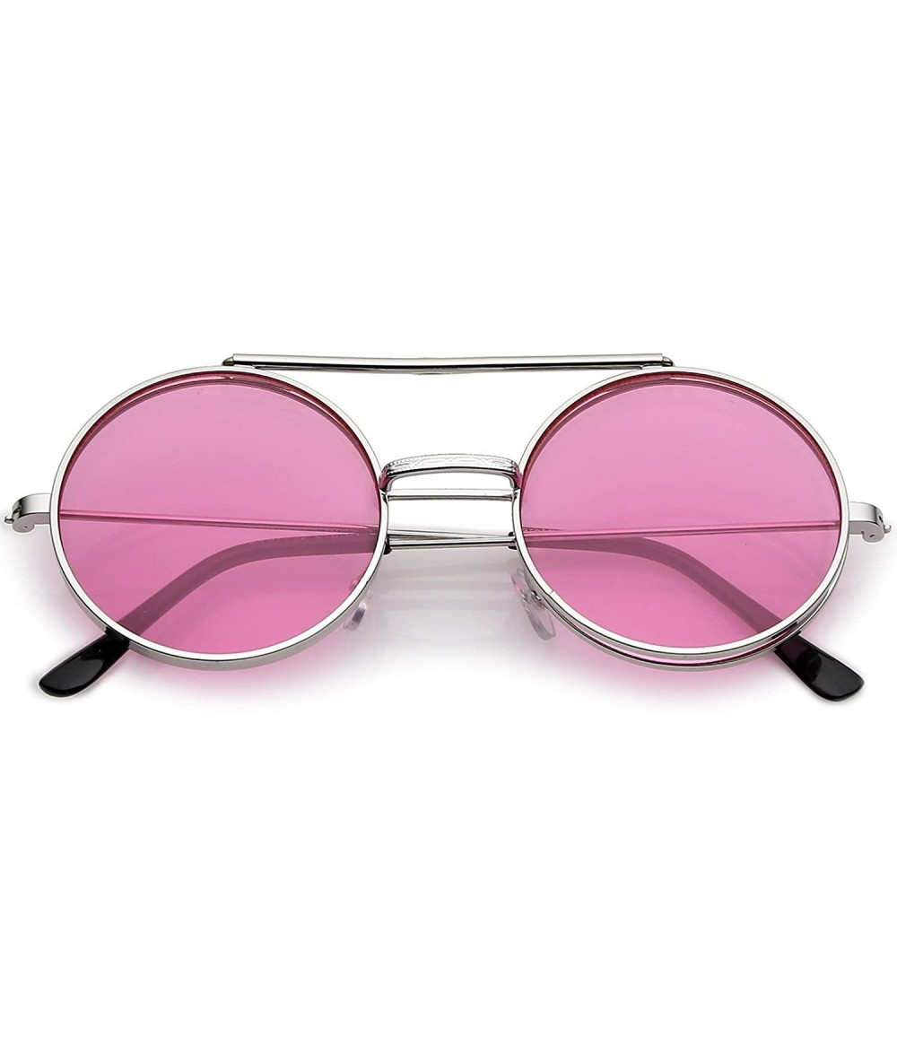 Round Mid Size Flip-Up Colored Lens Round Django Sunglasses 49mm - Silver / Pink - CH182M33KOI $18.86