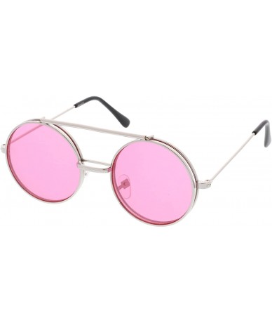 Round Mid Size Flip-Up Colored Lens Round Django Sunglasses 49mm - Silver / Pink - CH182M33KOI $18.86