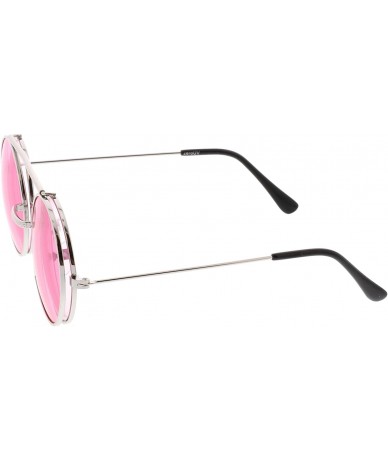 Round Mid Size Flip-Up Colored Lens Round Django Sunglasses 49mm - Silver / Pink - CH182M33KOI $18.86