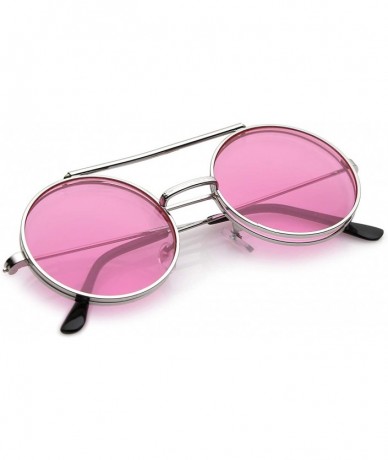 Round Mid Size Flip-Up Colored Lens Round Django Sunglasses 49mm - Silver / Pink - CH182M33KOI $18.86