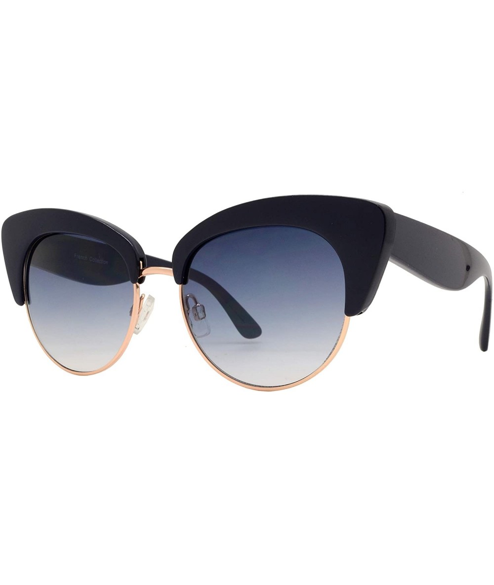 Semi-rimless Round Circle Half Frame Cateye Sunglasses for Women - Navy Blue + Blue Gradient - CM18UIEYEGQ $24.39