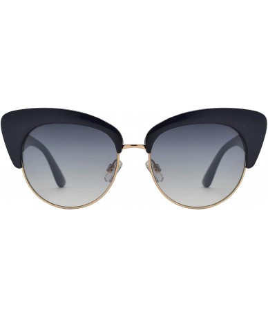 Semi-rimless Round Circle Half Frame Cateye Sunglasses for Women - Navy Blue + Blue Gradient - CM18UIEYEGQ $24.39