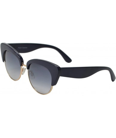 Semi-rimless Round Circle Half Frame Cateye Sunglasses for Women - Navy Blue + Blue Gradient - CM18UIEYEGQ $24.39