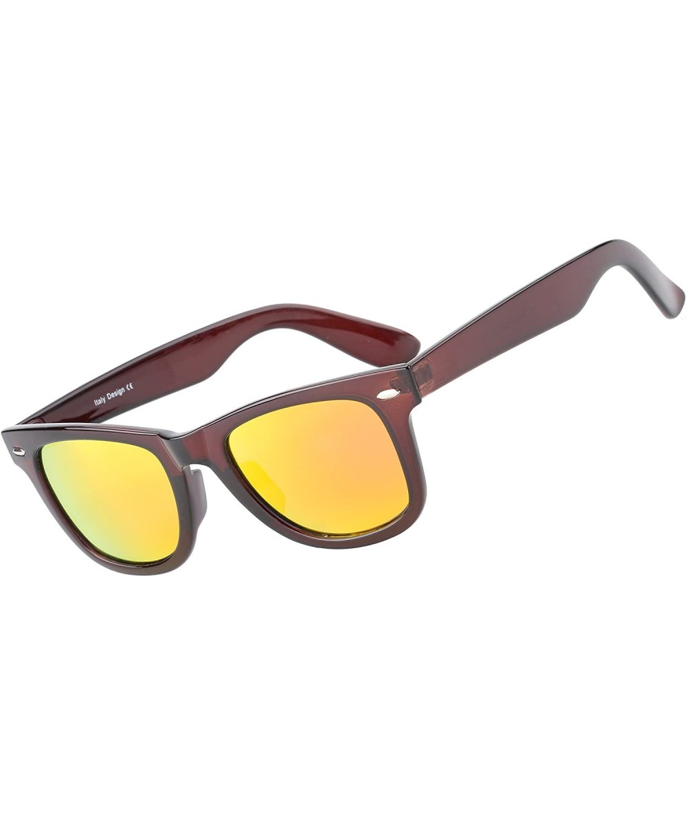 Square Classic Glasses TR90 Polarized Sunglasses UV400 - Brown Frame / Red Mirror - CI12O07BPXW $29.96