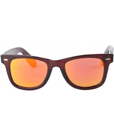 Square Classic Glasses TR90 Polarized Sunglasses UV400 - Brown Frame / Red Mirror - CI12O07BPXW $29.96