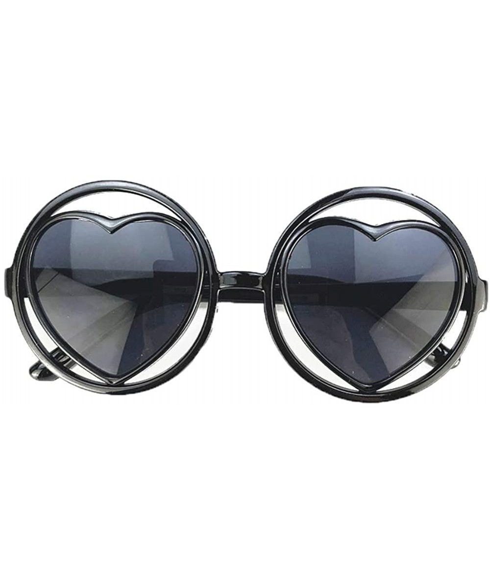 Round Kid Child Glasses Heart Dazzling Reflective Round Love Shade Decorative Sunglasses UV400 - Black - C4198E3IHNR $19.51