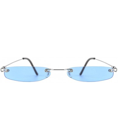 Semi-rimless Vintage Rectangle Sunglasses for Women Men Retro Small Thin Sunglasses Metal Frame - 04-blue - C118G2GOIL8 $27.54