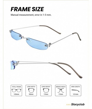 Semi-rimless Vintage Rectangle Sunglasses for Women Men Retro Small Thin Sunglasses Metal Frame - 04-blue - C118G2GOIL8 $27.54