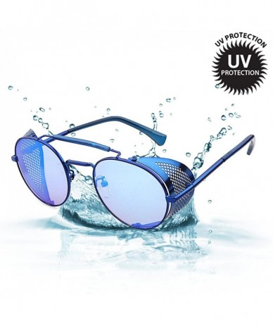 Shield Sunglasses Side Shield Steampunk Vintage Cool UV Protection Round Glasses For Women&Men - C4 - CJ12LWU8WL7 $42.20