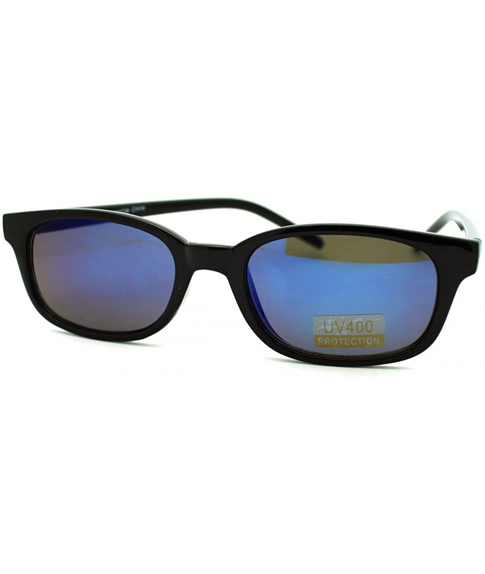 Oval Oval Rectangular Sunglasses Small Narrow Frame Multicolor Lens Shades - Black (Blue Mirror) - CZ189DK2CZI $18.22