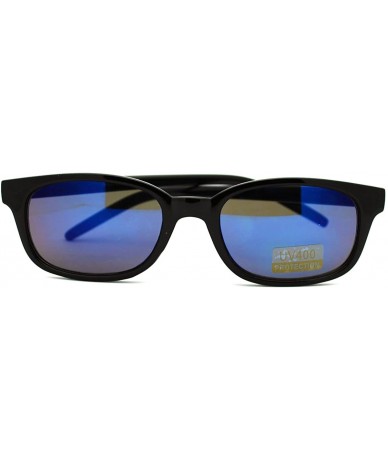 Oval Oval Rectangular Sunglasses Small Narrow Frame Multicolor Lens Shades - Black (Blue Mirror) - CZ189DK2CZI $18.22