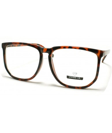 Square Unique Square Eyeglasses Geek Nerdy Fashion Clear Lens Eyewear - Tortoise - C711CE0B34X $19.12