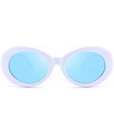 Goggle Vintage Oval Sunglasses Women Men Kurt Cobain Pop Hippie Sunglasses - White-blue Lens - CV18622YCAO $17.12