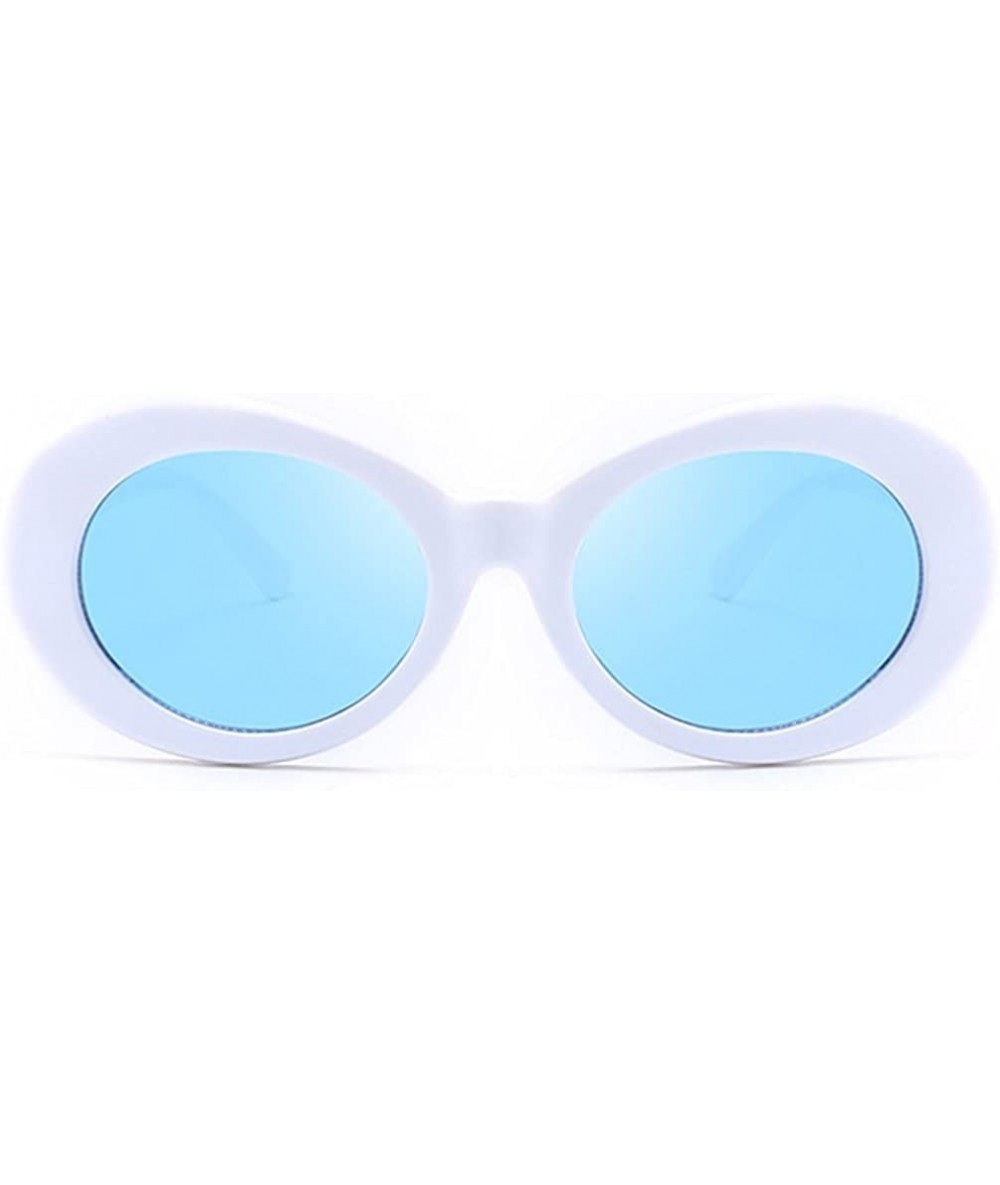 Goggle Vintage Oval Sunglasses Women Men Kurt Cobain Pop Hippie Sunglasses - White-blue Lens - CV18622YCAO $17.12