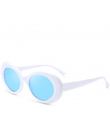 Goggle Vintage Oval Sunglasses Women Men Kurt Cobain Pop Hippie Sunglasses - White-blue Lens - CV18622YCAO $17.12