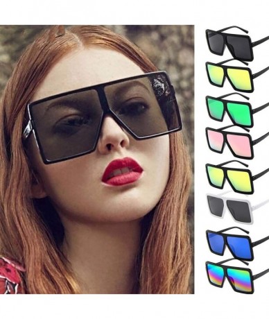 Rimless Women Men Square Oversized Sunglasses for Women Men Flat Top Fashion Shades Vintage Retro Glasses Frame Eyewear - CM1...