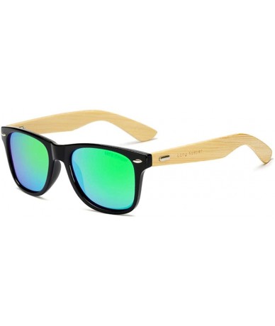 Square Polarized Bamboo Wood Arms Sunglasses Classic Women Men Driving Glasses - Green - CO18OK53G6X $30.24