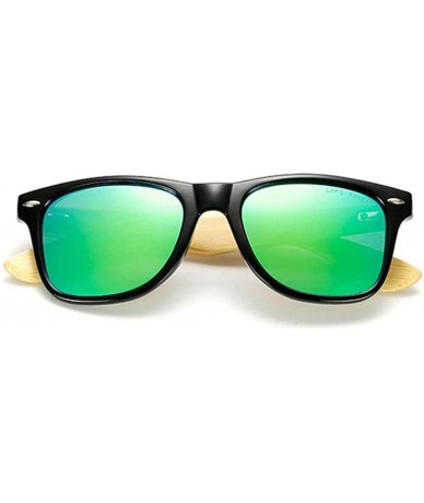 Square Polarized Bamboo Wood Arms Sunglasses Classic Women Men Driving Glasses - Green - CO18OK53G6X $30.24