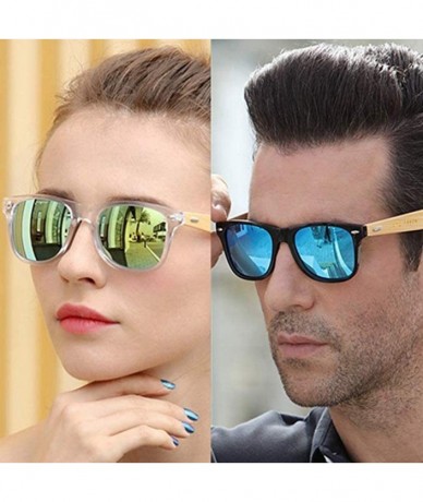 Square Polarized Bamboo Wood Arms Sunglasses Classic Women Men Driving Glasses - Green - CO18OK53G6X $30.24