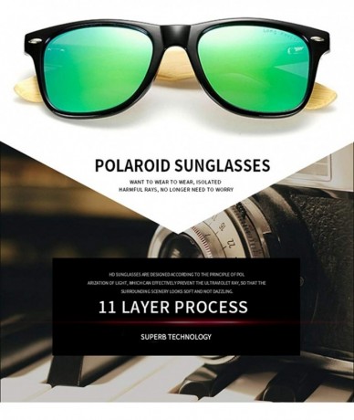 Square Polarized Bamboo Wood Arms Sunglasses Classic Women Men Driving Glasses - Green - CO18OK53G6X $30.24