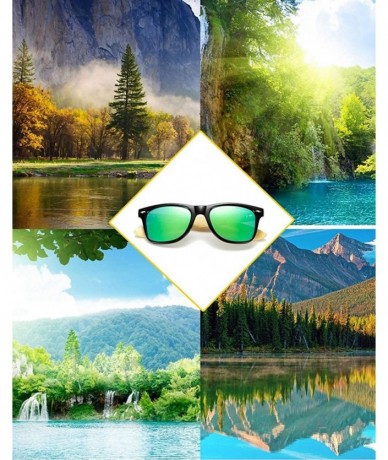 Square Polarized Bamboo Wood Arms Sunglasses Classic Women Men Driving Glasses - Green - CO18OK53G6X $30.24