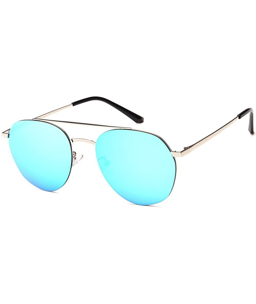 Aviator Retro Round Bridged Polarized Aviator Sunglasses - Blue/Silver - CC18GHH5CQM $33.74