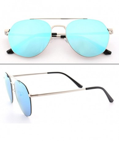 Aviator Retro Round Bridged Polarized Aviator Sunglasses - Blue/Silver - CC18GHH5CQM $33.74