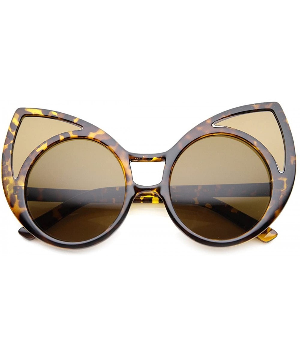 Oversized Womens High Fashion Oversized Window Lens Round Cat Eye Sunglasses - Tortoise / Brown - CO122TX1PXN $20.25