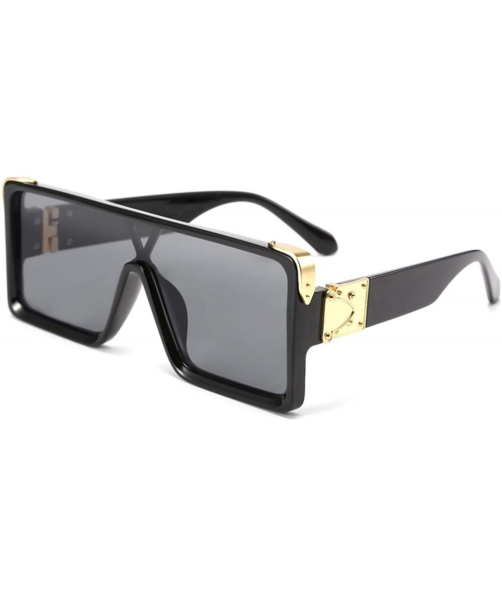 Square One Piece Square Sunglasses Women Men Metal Buckle Design B2540 - Black - CI192DS37RC $27.91