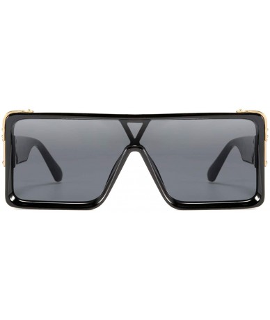 Square One Piece Square Sunglasses Women Men Metal Buckle Design B2540 - Black - CI192DS37RC $27.91