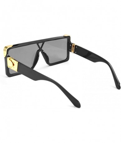 Square One Piece Square Sunglasses Women Men Metal Buckle Design B2540 - Black - CI192DS37RC $27.91