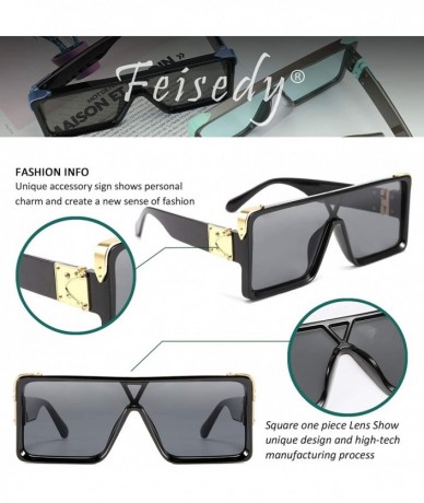 Square One Piece Square Sunglasses Women Men Metal Buckle Design B2540 - Black - CI192DS37RC $27.91