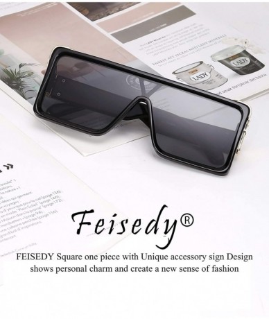 Square One Piece Square Sunglasses Women Men Metal Buckle Design B2540 - Black - CI192DS37RC $27.91