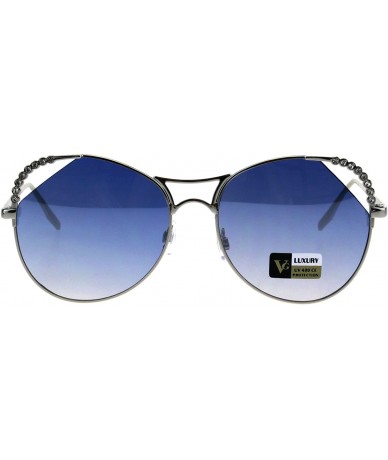 Butterfly Womens Rhinestone Iced Jewel Horn Metal Rim Butterfly Sunglasses - Silver Blue - CB18GS3D2C5 $22.94