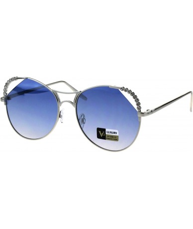 Butterfly Womens Rhinestone Iced Jewel Horn Metal Rim Butterfly Sunglasses - Silver Blue - CB18GS3D2C5 $22.94