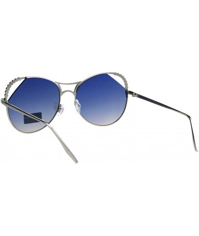 Butterfly Womens Rhinestone Iced Jewel Horn Metal Rim Butterfly Sunglasses - Silver Blue - CB18GS3D2C5 $22.94