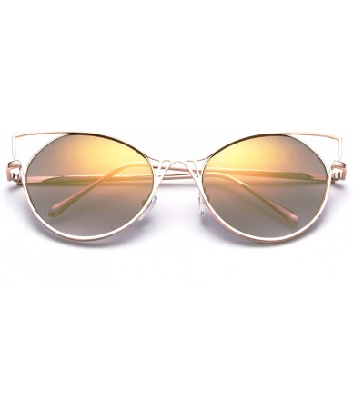 Cat Eye Modern Geometric Flash Lenses Fashion Sunglasses Cat Eye for Women - Gold/Brown - CA17YE70ZLD $19.78