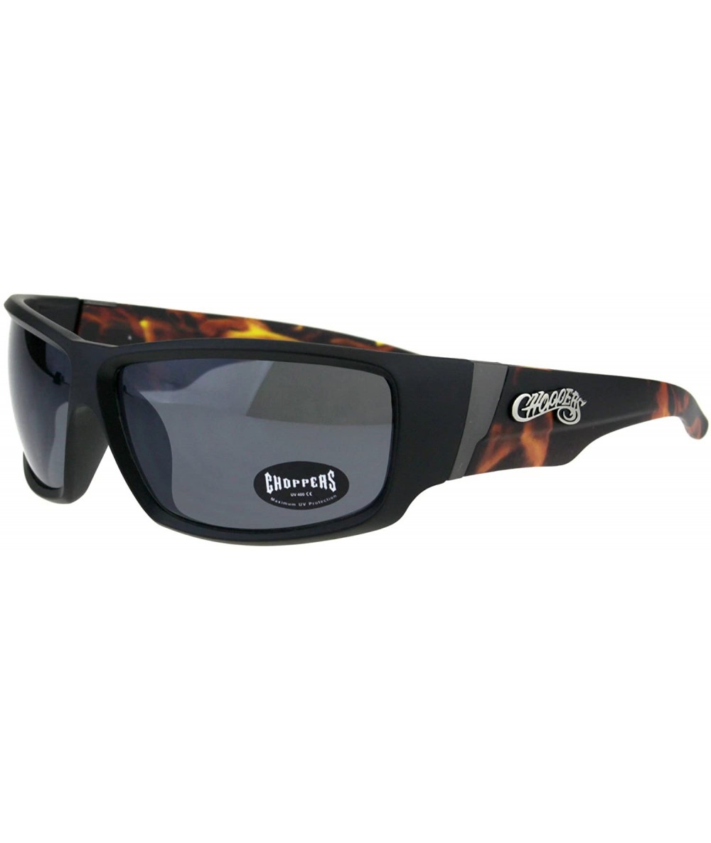 Sport Rectangular Biker Warp Around Flaming Arm Riding Sunglasses - Black Orange Black - C218GTRCKIW $19.81