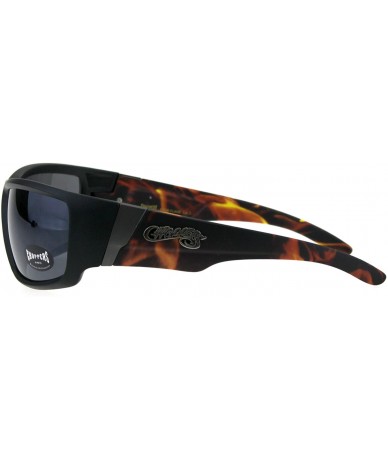 Sport Rectangular Biker Warp Around Flaming Arm Riding Sunglasses - Black Orange Black - C218GTRCKIW $19.81