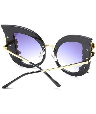 Goggle Woman Cat eye Sunglasses Stylish oversized frame Eyewear with Rhinestones - C1 - CF189L2GTYW $18.70