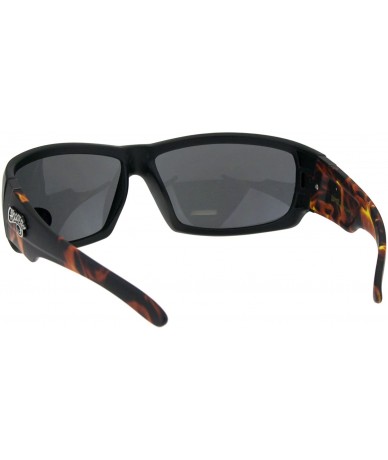 Sport Rectangular Biker Warp Around Flaming Arm Riding Sunglasses - Black Orange Black - C218GTRCKIW $19.81