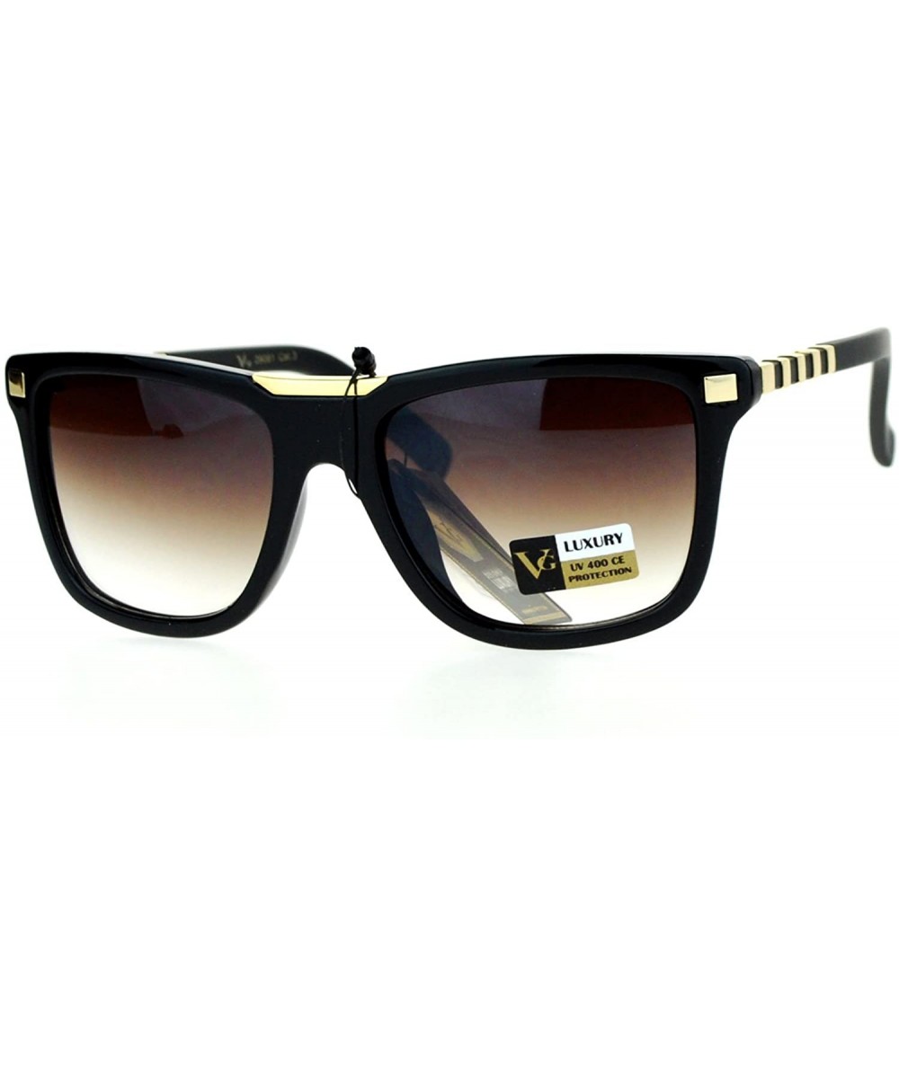 Wayfarer Luxury Designer Rectangular Horn Rim Gradient Lens Bling Sunglasses - Black Brown - C912HHXPGZ3 $23.67