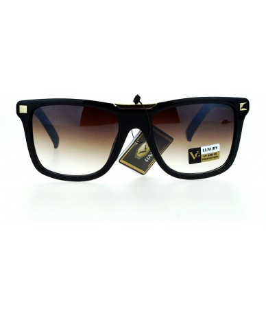 Wayfarer Luxury Designer Rectangular Horn Rim Gradient Lens Bling Sunglasses - Black Brown - C912HHXPGZ3 $23.67