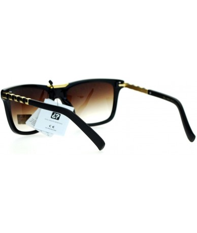 Wayfarer Luxury Designer Rectangular Horn Rim Gradient Lens Bling Sunglasses - Black Brown - C912HHXPGZ3 $23.67